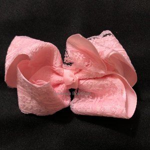 Light Pink with Lace 4" Boutique Bow  -kids-  (2)  4B2326  Handmade NWT Boutique